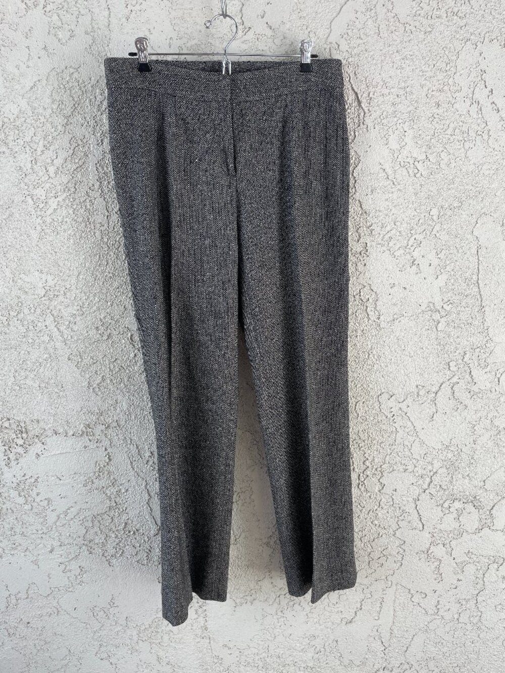 Les Copains Italy Wool Silk Herringbone Gray Trousers Pants Sz 10